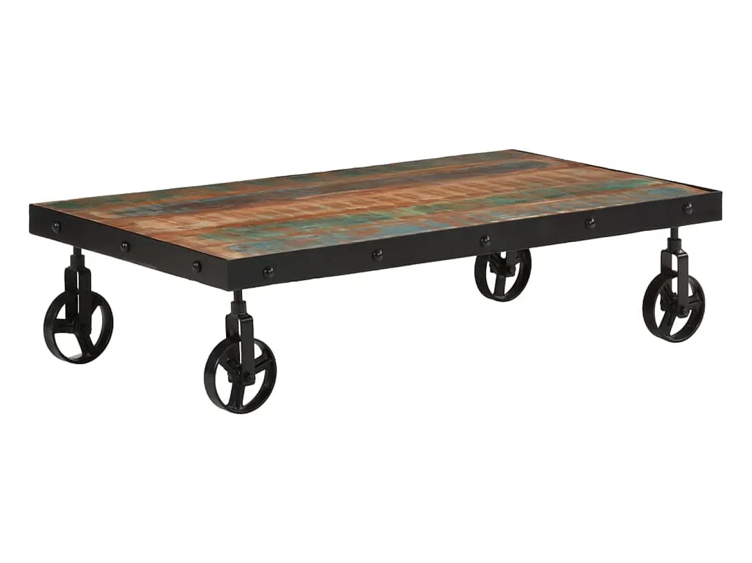 Mesa De Centro| Mesa de centro | Mesa de apoio c/ rodas 100x55x26 cm madeira recuperada maciça Castanho