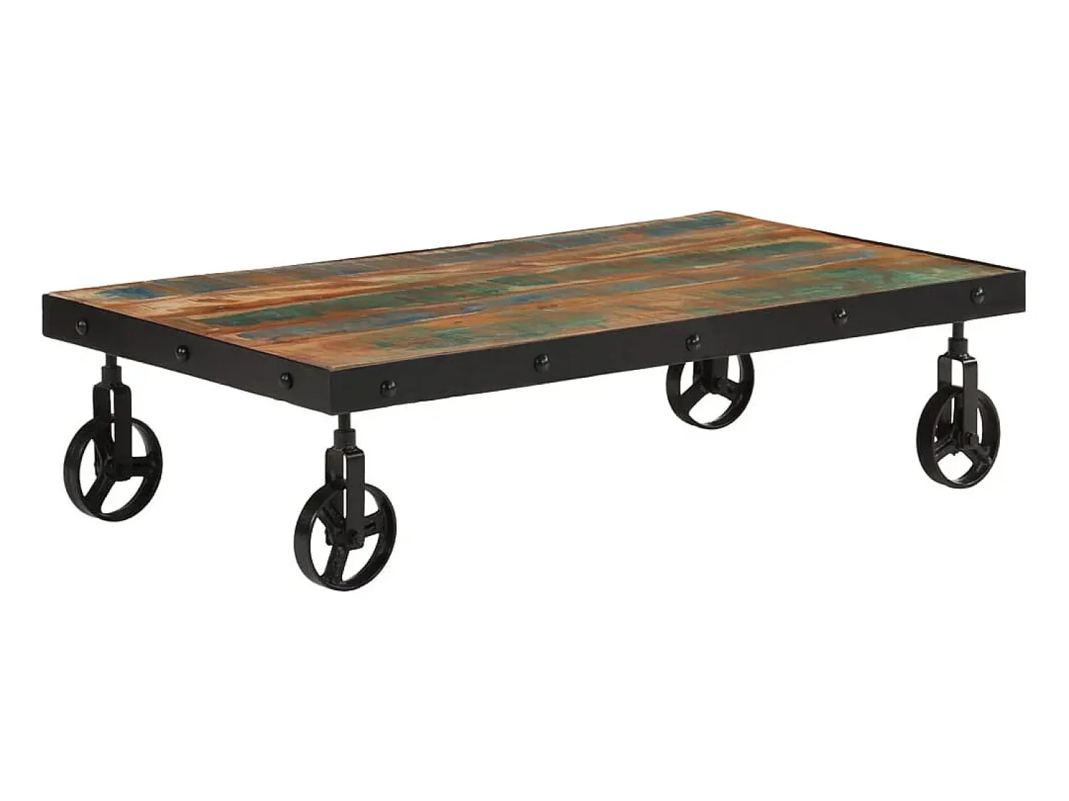 Mesa De Centro| Mesa de centro | Mesa de apoio c/ rodas 100x55x26 cm madeira recuperada maciça Castanho