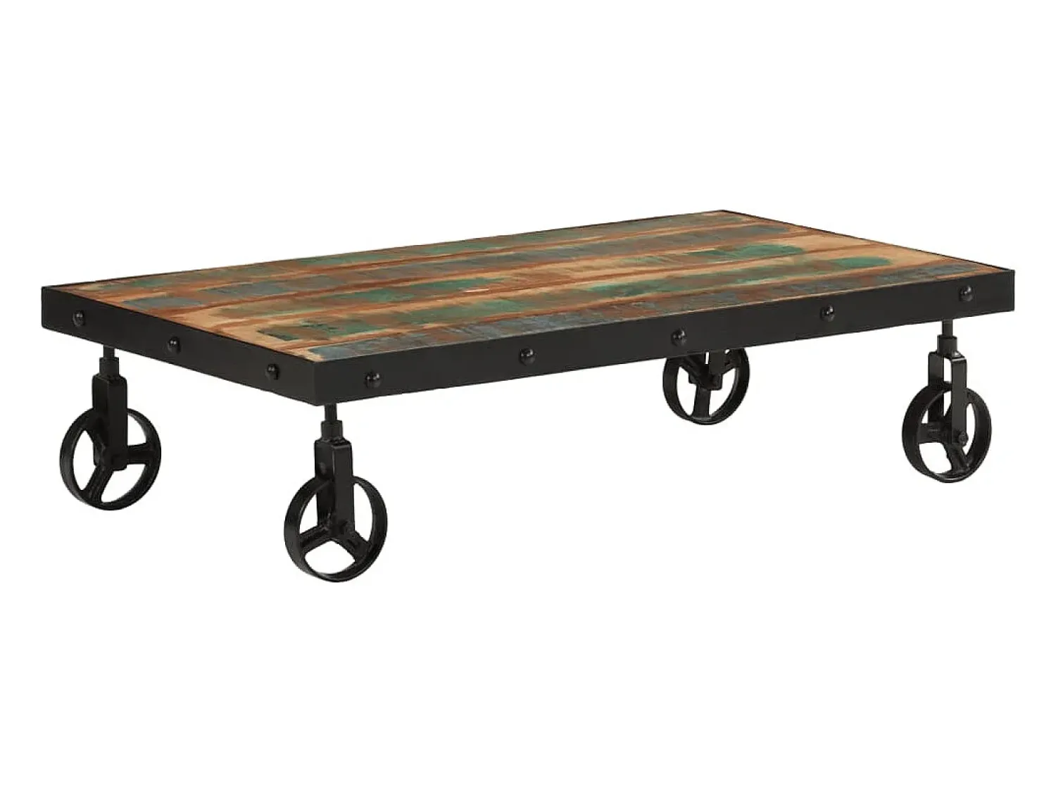 Mesa De Centro| Mesa de centro | Mesa de apoio c/ rodas 100x55x26 cm madeira recuperada maciça Castanho