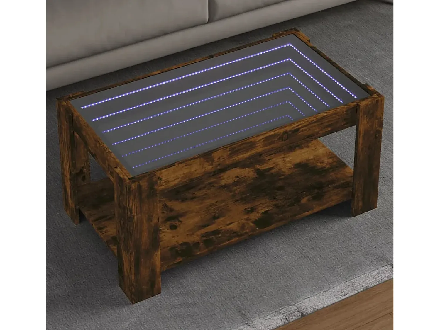 Mesa De Centro* Mesa de centro | Mesa de apoio c/ LEDs 90x50x40 cm madeira processada Castanho