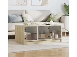 Mesa de centro | Mesa de apoio c/ portas de vidro 102x50x42 cm carvalho sonoma Castanho