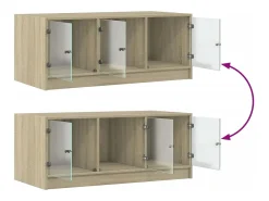 Mesa de centro | Mesa de apoio c/ portas de vidro 102x50x42 cm carvalho sonoma Castanho