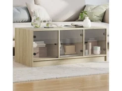 Mesa de centro | Mesa de apoio c/ portas de vidro 102x50x42 cm carvalho sonoma Castanho