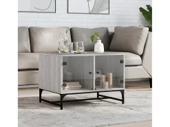 Mesa De Centro* Mesa de centro | Mesa de apoio | Mesa de café c/ portas de vidro 68.5x50x50 cm cinza sonoma Cinzento