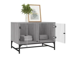 Mesa De Centro* Mesa de centro | Mesa de apoio | Mesa de café c/ portas de vidro 68.5x50x50 cm cinza sonoma Cinzento