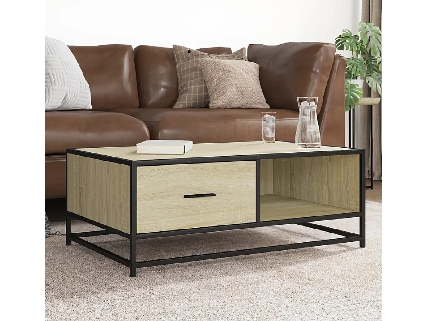 Mesa de centro | Mesa de apoio 90x57x35 cm deriv. madeira/metal carvalho sonoma^ Mesa De Centro