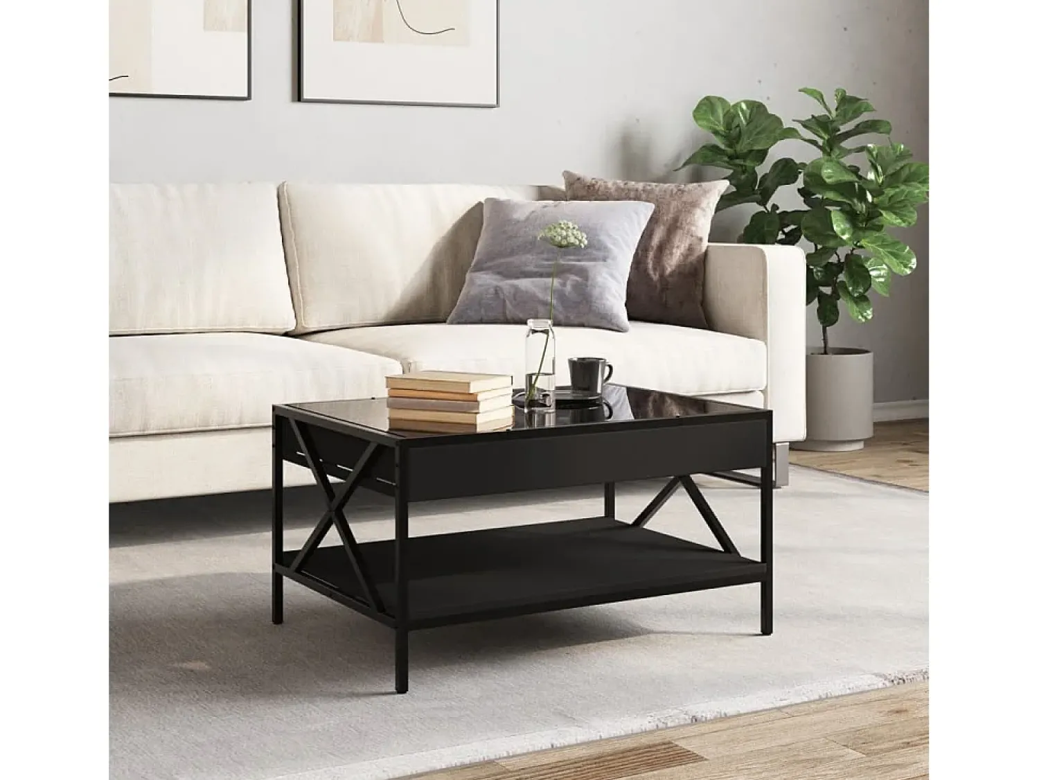 Hot Mesa de centro | Mesa de apoio luzes LED Infinity 70x50x38 cm Preto