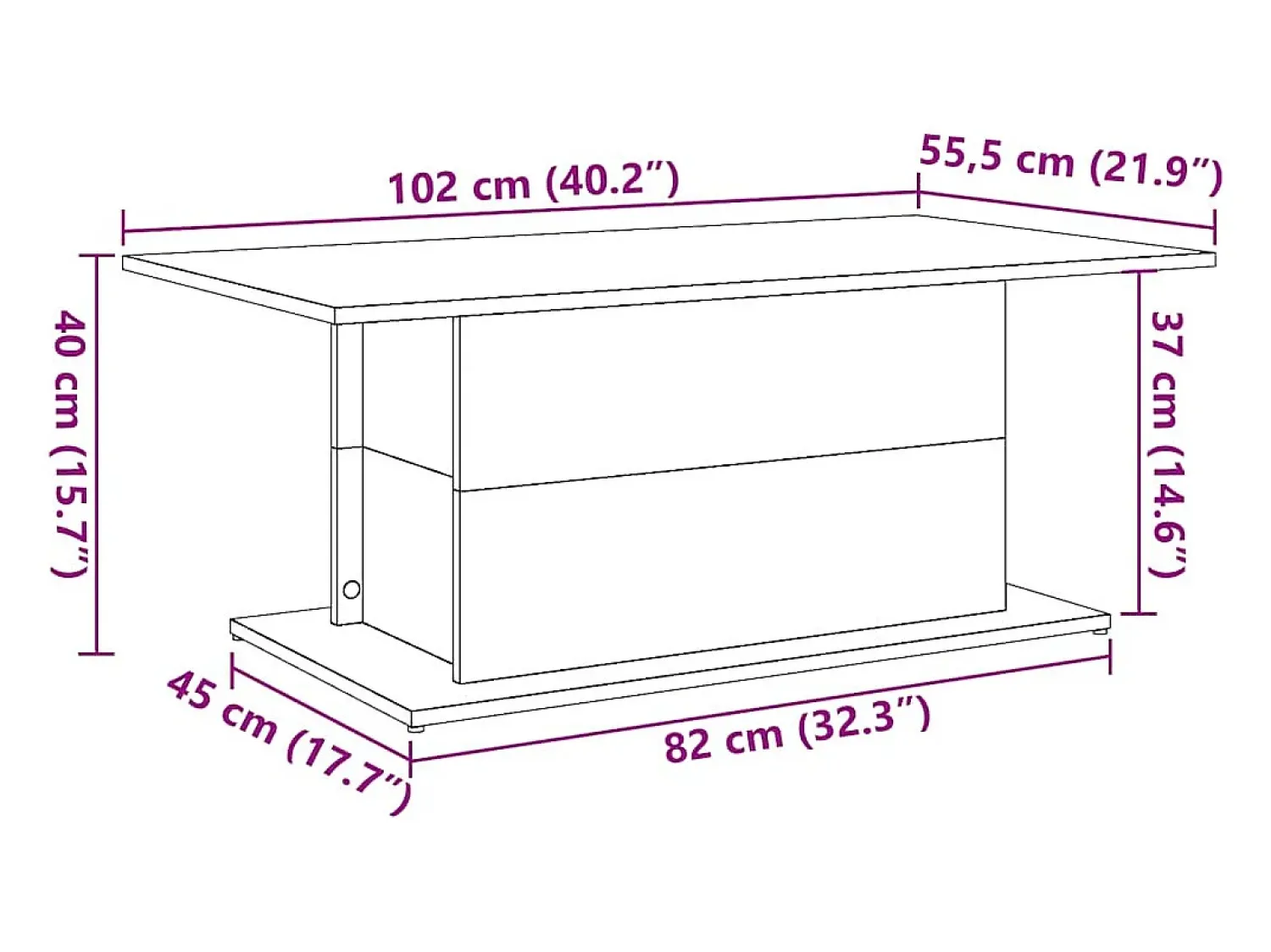 Mesa De Centro| Mesa de centro | Mesa de apoio 102x55.5x40cm derivados de madeira madeira velha Castanho