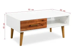Mesa De Centro| Mesa de centro | Mesa de apoio em madeira de acácia maciça 90x50x40 cm Castanho