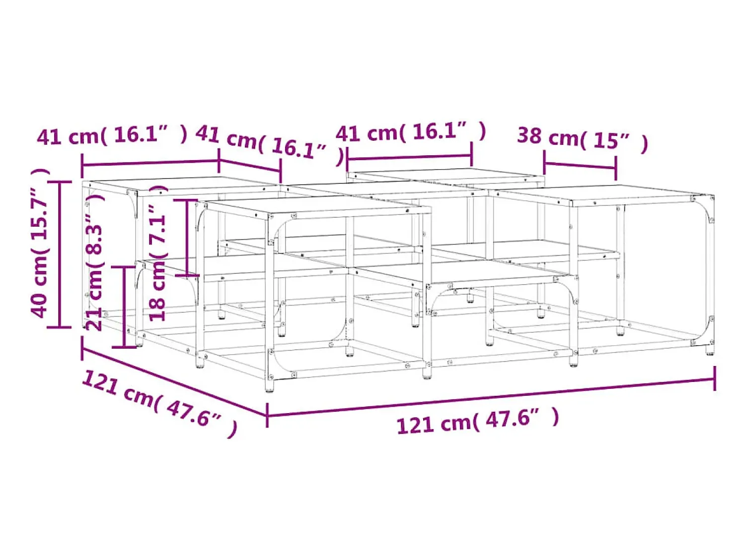 Mesa De Centro* Mesa de centro | Mesa de apoio 121x121x40 cm derivados madeira sonoma Cinzento