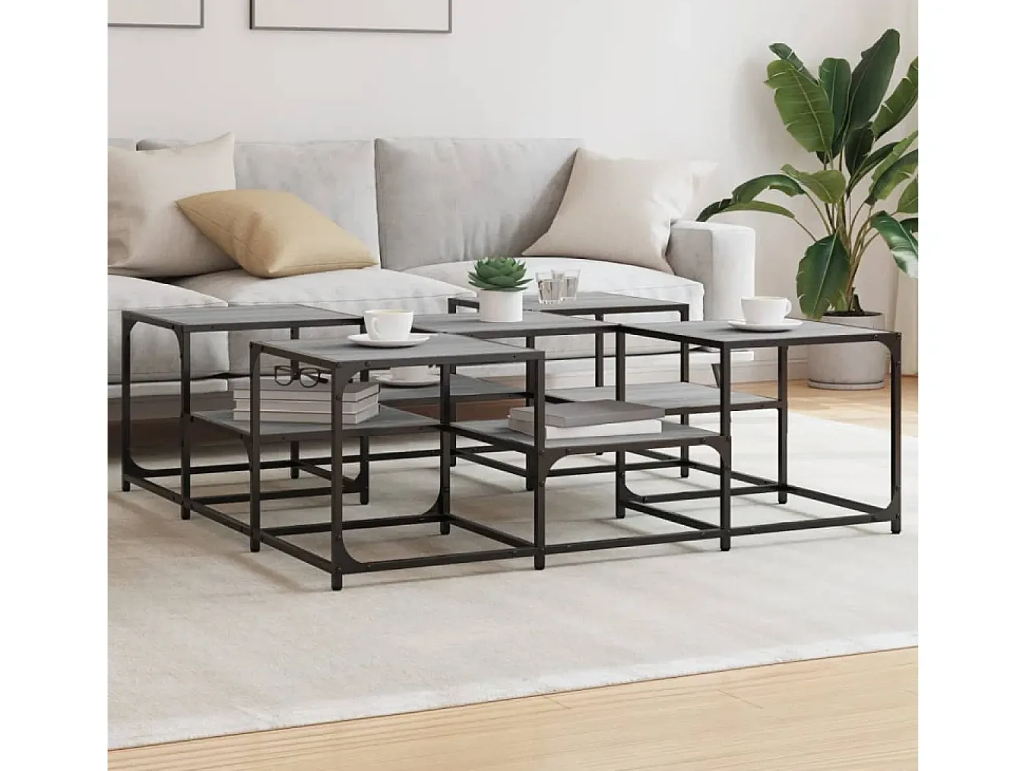 Mesa De Centro* Mesa de centro | Mesa de apoio 121x121x40 cm derivados madeira sonoma Cinzento