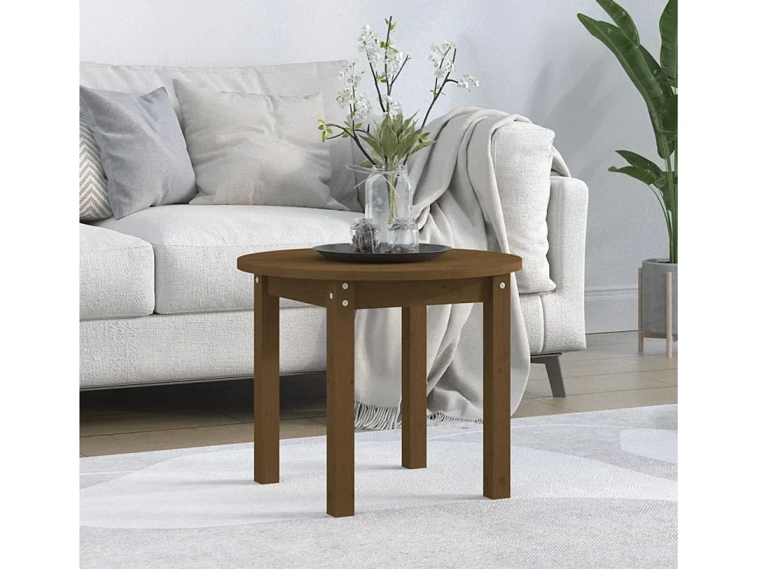 Online Mesa de centro | Mesa de apoio Ø 55x45 cm madeira pinho maciça -mel Castanho