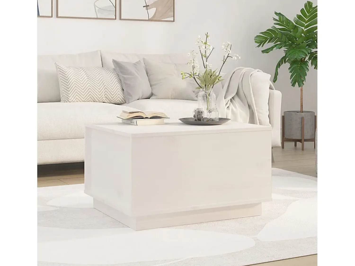 Mesa De Centro| Mesa de centro | Mesa de apoio 60x50x35 cm madeira de pinho maciça Branco