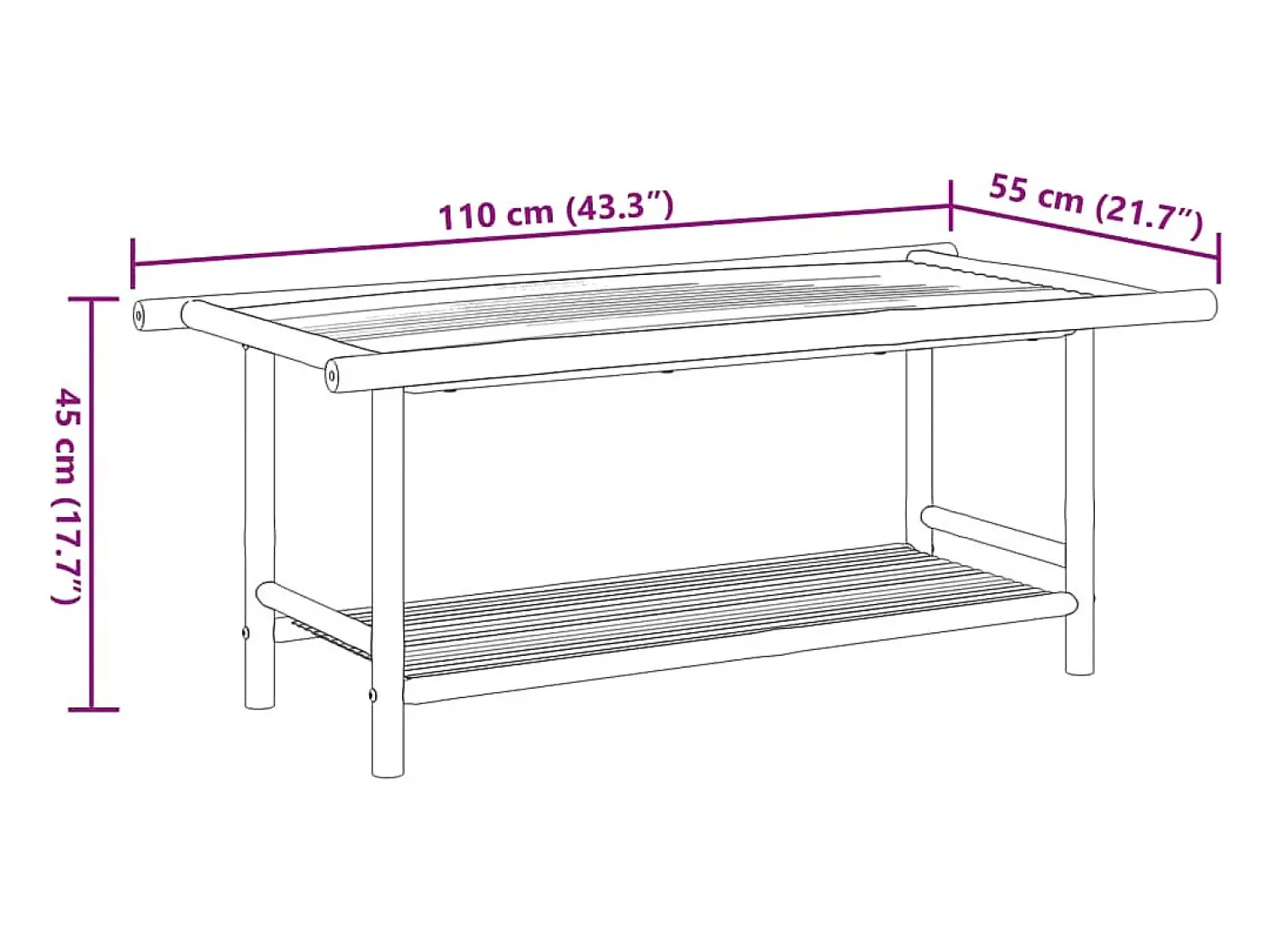 Mesa De Centro* Mesa de centro | Mesa de apoio | Mesa de café 110x55x45 cm bambu Castanho
