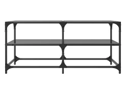 Mesa De Centro* Mesa de centro | Mesa de apoio com topo em vidro 98.5x50x45 cm aço Preto