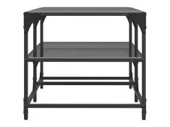 Mesa De Centro* Mesa de centro | Mesa de apoio com topo em vidro 98.5x50x45 cm aço Preto