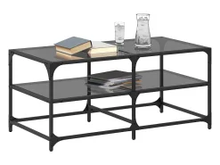 Mesa De Centro* Mesa de centro | Mesa de apoio com topo em vidro 98.5x50x45 cm aço Preto
