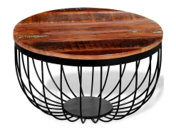 Mesa De Centro| Mesa de centro | Mesa de apoio em madeira reciclada maciça Multicor