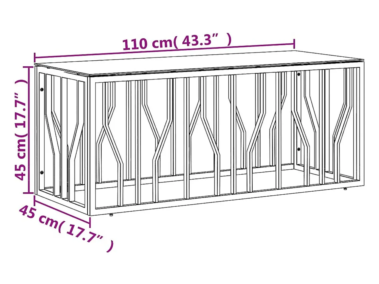Mesa de centro | Mesa de apoio | Mesa de café 110x45x45 cm aço inoxidável e vidro Prateado
