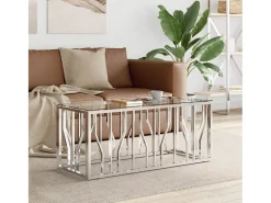 Mesa de centro | Mesa de apoio | Mesa de café 110x45x45 cm aço inoxidável e vidro Prateado