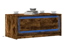 Mesa De Centro| Mesa de centro | Mesa de apoio c/ luzes LED derivados madeira carvalho fumado Castanho