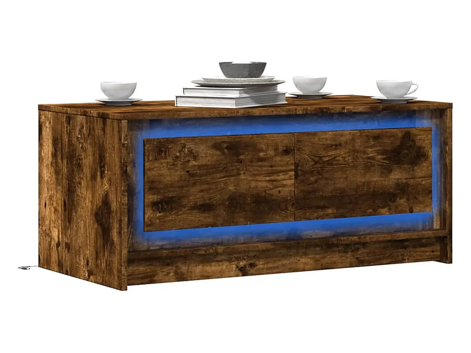 Mesa De Centro| Mesa de centro | Mesa de apoio c/ luzes LED derivados madeira carvalho fumado Castanho