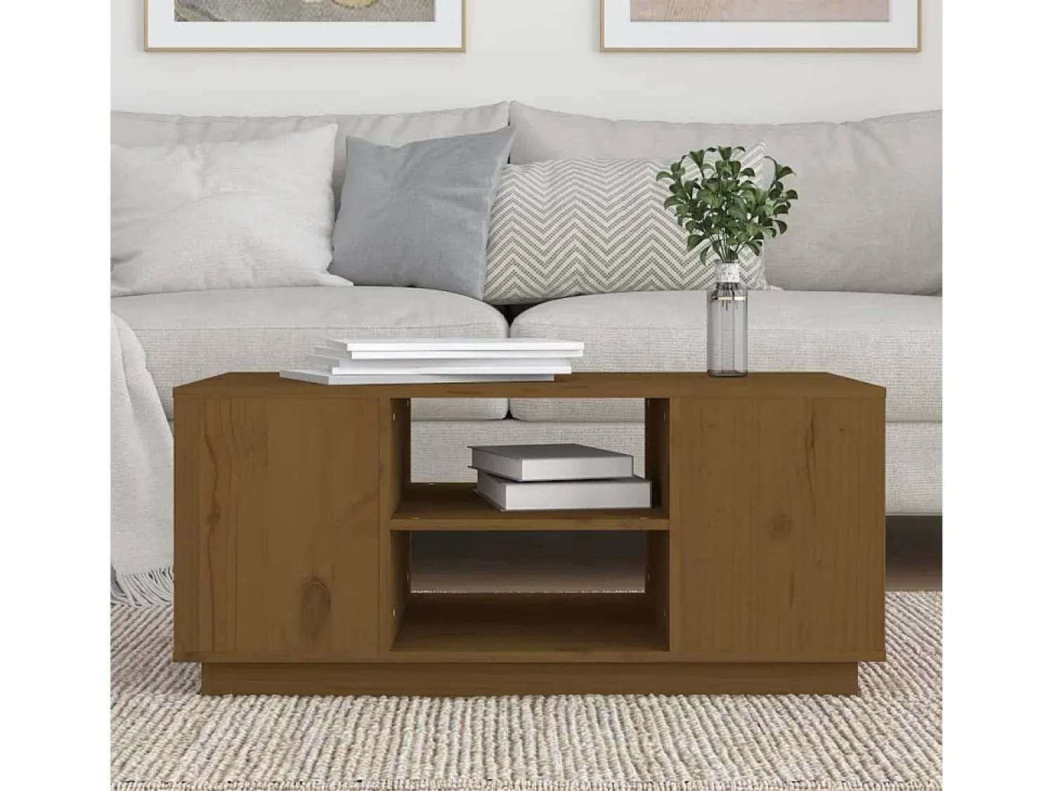 Discount Mesa de centro | Mesa de apoio 90x49x40.5 cm madeira pinho maciça mel Castanho