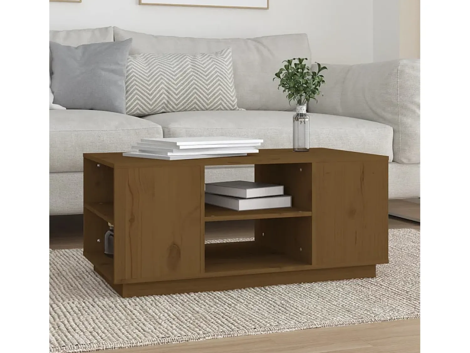 Discount Mesa de centro | Mesa de apoio 90x49x40.5 cm madeira pinho maciça mel Castanho