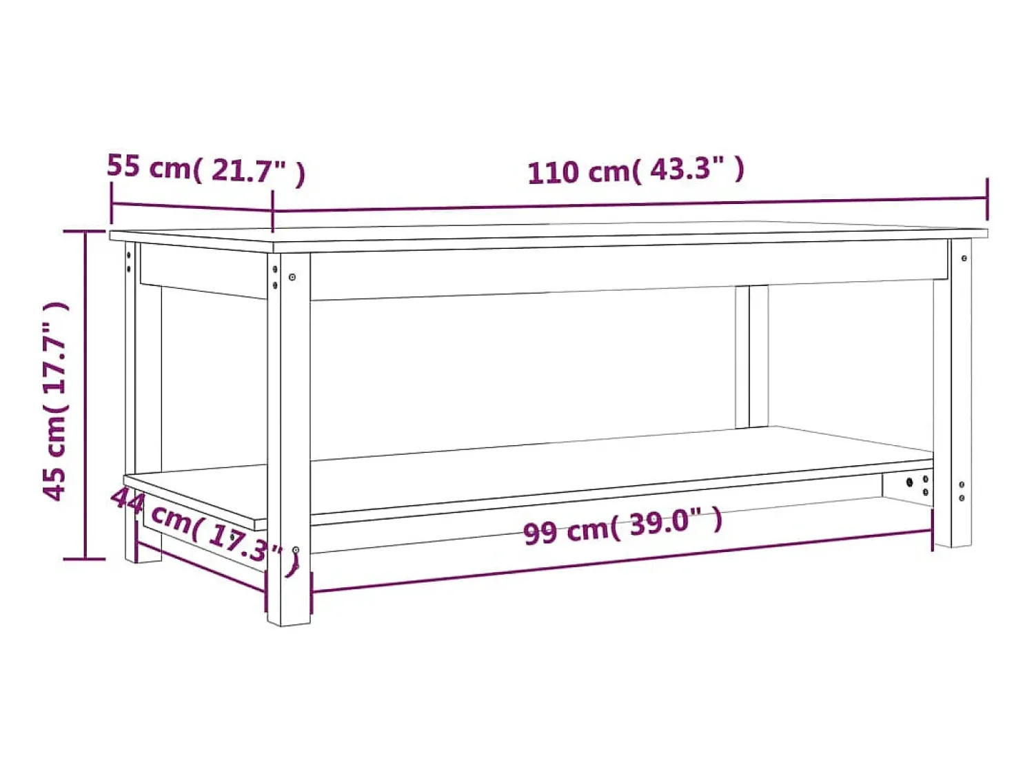 Mesa de centro | Mesa de apoio | Mesa de café 110x55x45 cm madeira de pinho maciça^ Mesa De Centro