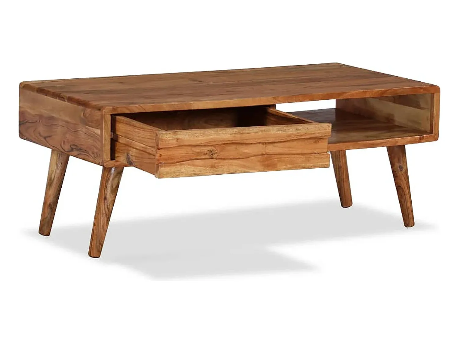 Mesa De Centro| Mesa de centro | Mesa de apoio madeira maciça com gaveta esculpida 100x50x40 cm Castanho