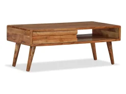 Mesa De Centro| Mesa de centro | Mesa de apoio madeira maciça com gaveta esculpida 100x50x40 cm Castanho