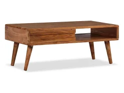 Mesa De Centro| Mesa de centro | Mesa de apoio madeira maciça com gaveta esculpida 100x50x40 cm Castanho