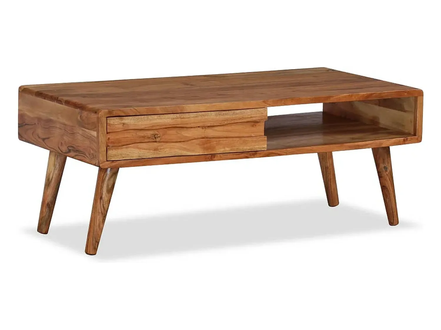 Mesa De Centro| Mesa de centro | Mesa de apoio madeira maciça com gaveta esculpida 100x50x40 cm Castanho