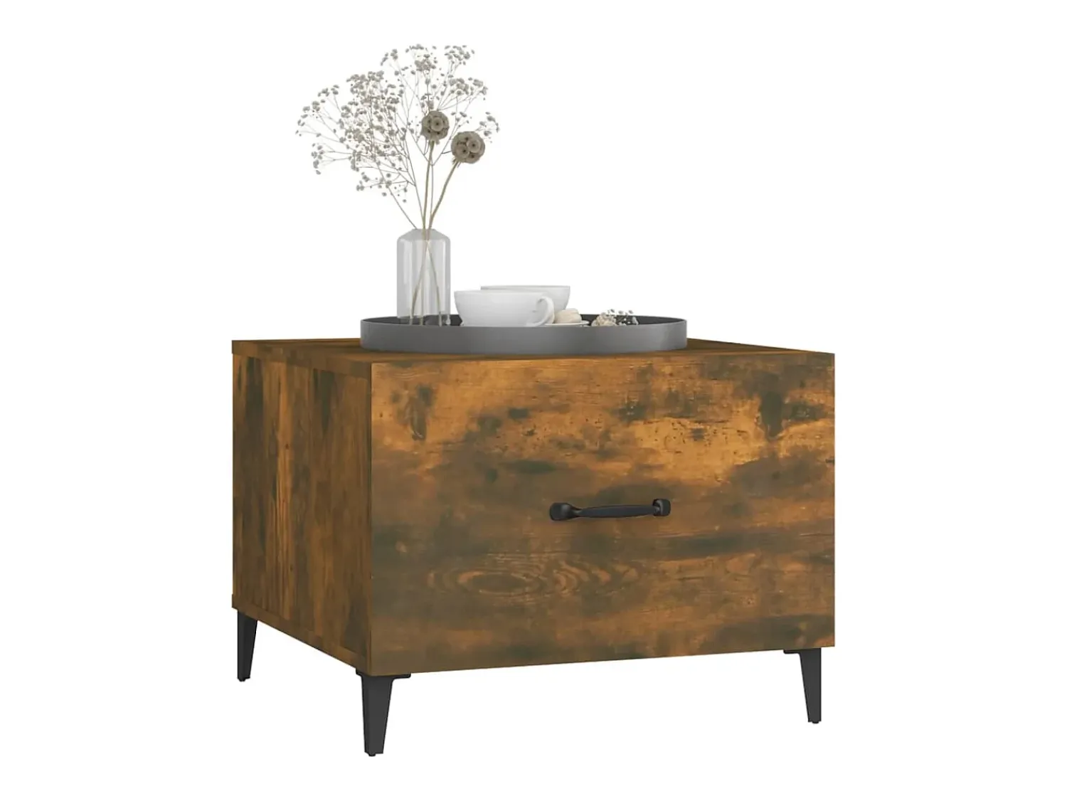 Mesa De Centro* Mesa de centro | Mesa de apoio | Mesa de café com pernas de metal 50x50x40 cm Carvalho Fumado Castanho