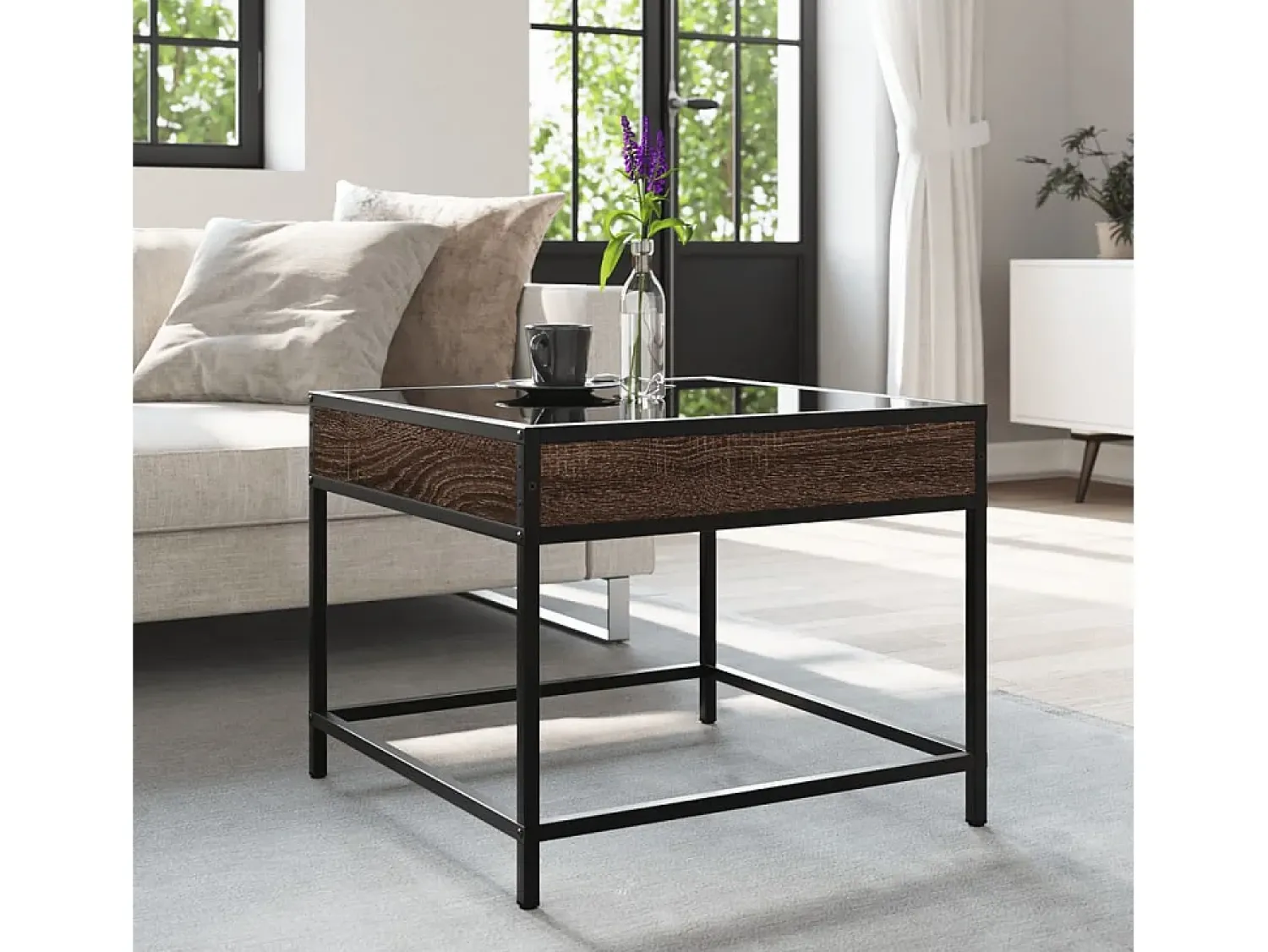 Discount Mesa de centro | Mesa de apoio luzes LED Infinity 50x50x41 cm carvalho Castanho