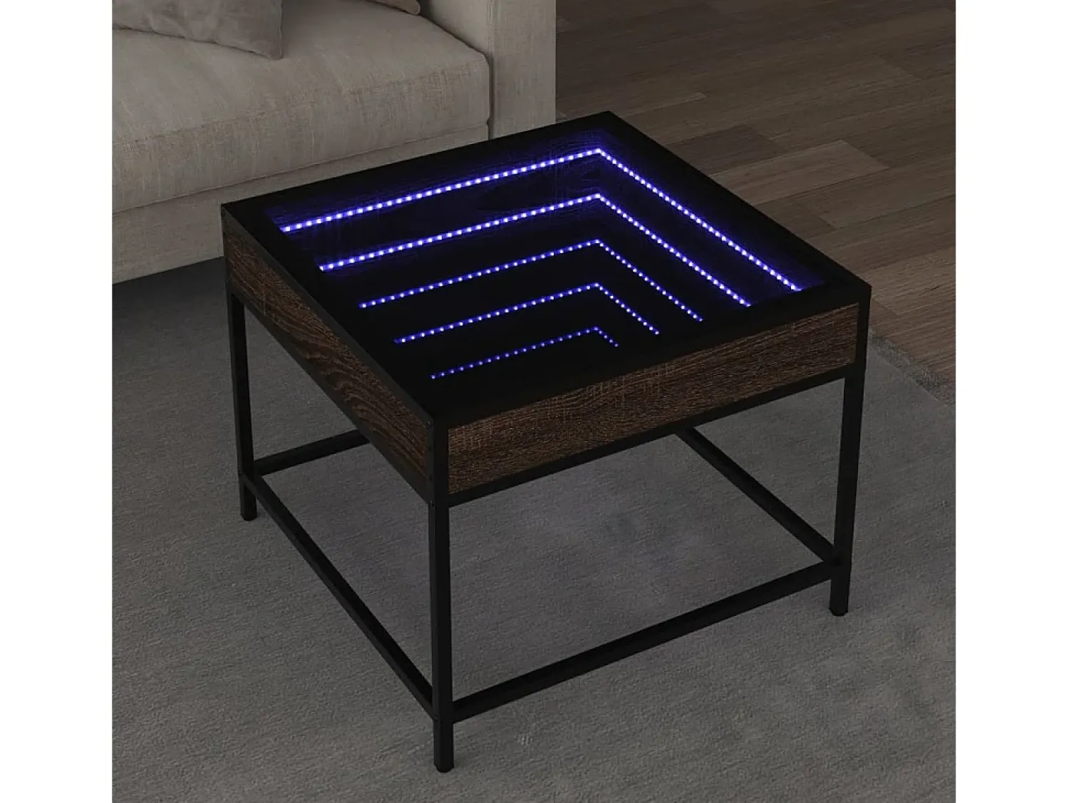 Discount Mesa de centro | Mesa de apoio luzes LED Infinity 50x50x41 cm carvalho Castanho