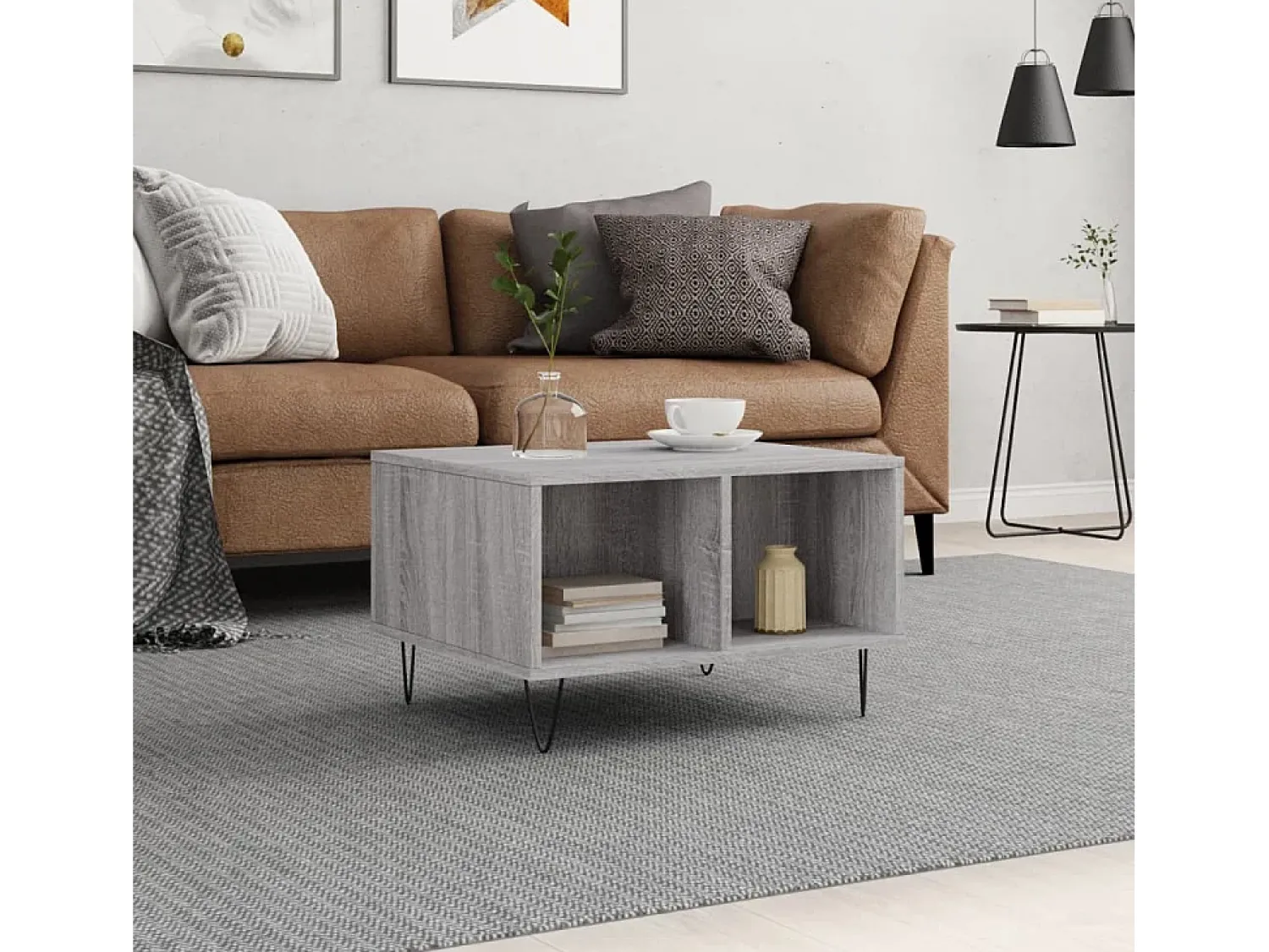 Mesa de centro | Mesa de apoio 60x50x36.5 cm derivados de madeira cinza sonoma^ Mesa De Centro