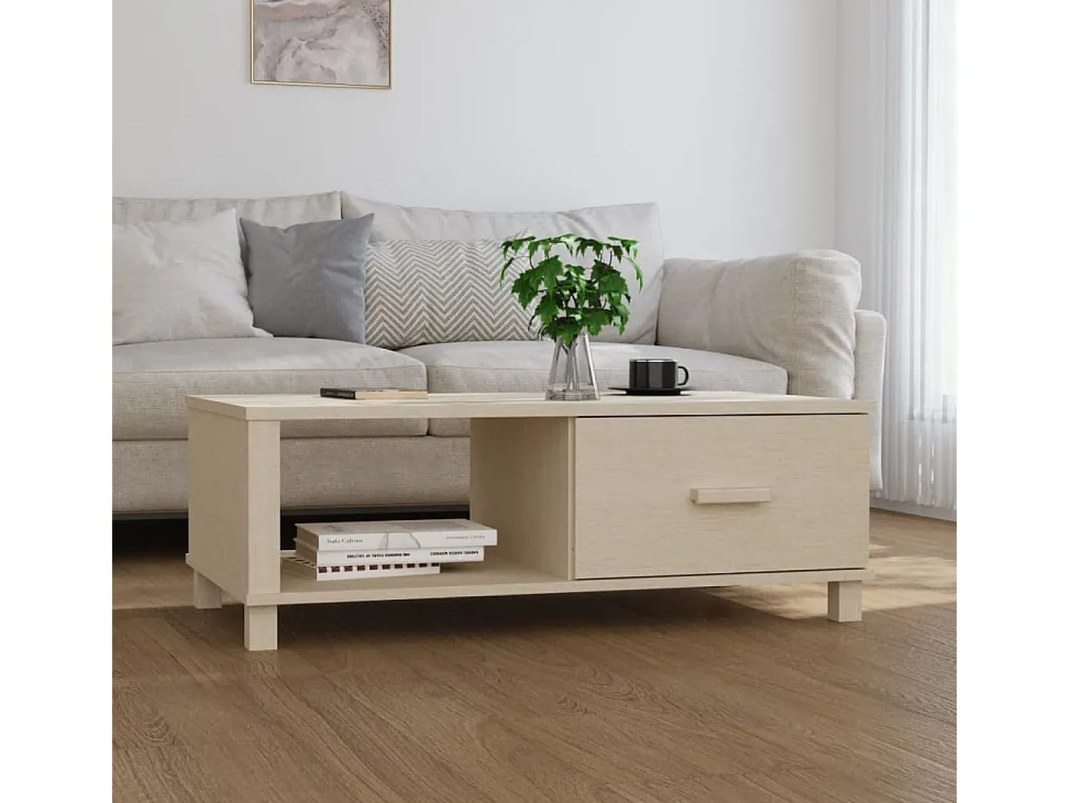 Mesa De Centro* Mesa de centro | Mesa de apoio HAMAR 100x55x35 cm pinho maciço -mel Castanho