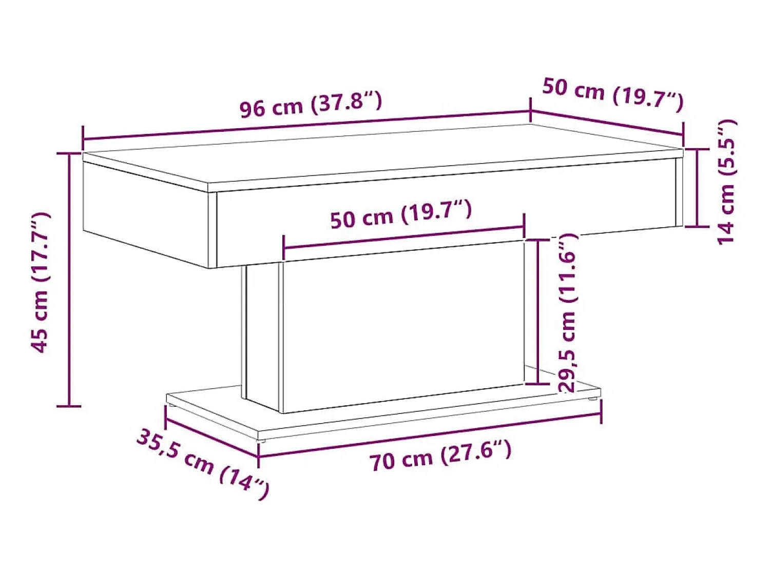 Mesa de centro | Mesa de apoio Carvalho 96x50x45 cm^ Mesa De Centro
