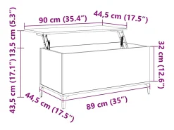New Mesa de centro | Mesa de apoio 90x44.5x45 cm derivados madeira carvalho fumado Castanho