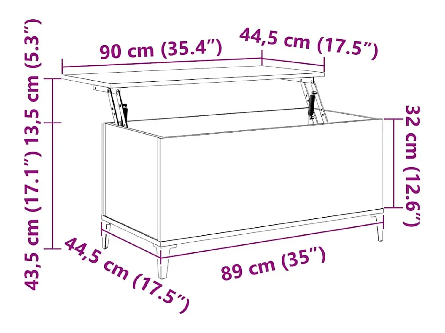 New Mesa de centro | Mesa de apoio 90x44.5x45 cm derivados madeira carvalho fumado Castanho