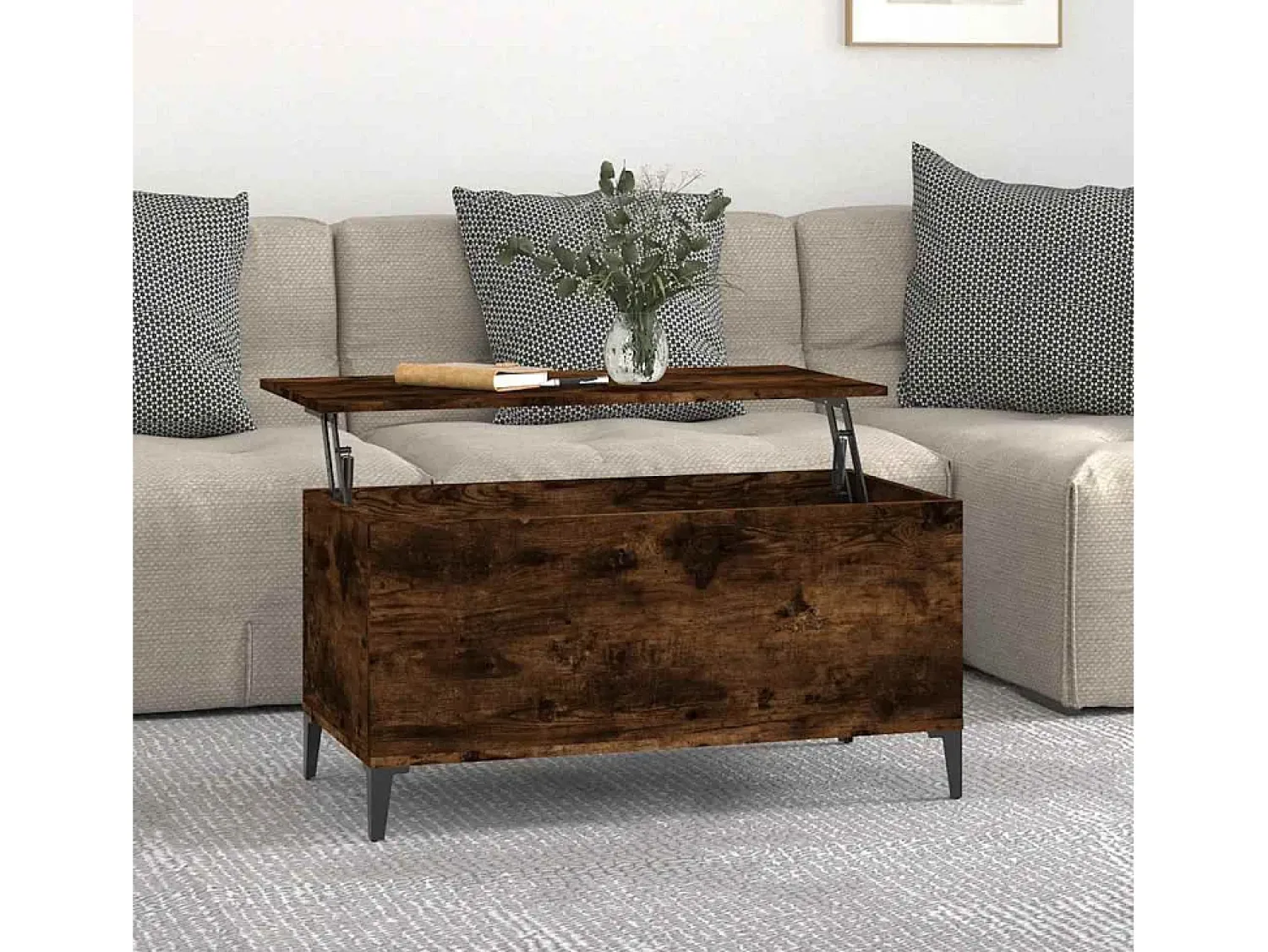 New Mesa de centro | Mesa de apoio 90x44.5x45 cm derivados madeira carvalho fumado Castanho