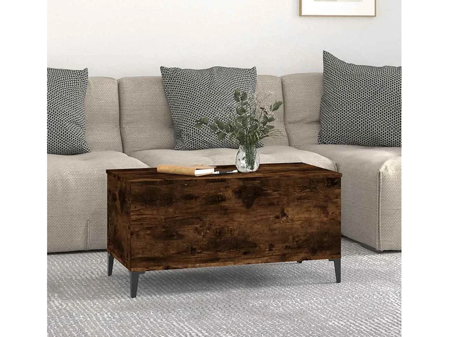 New Mesa de centro | Mesa de apoio 90x44.5x45 cm derivados madeira carvalho fumado Castanho