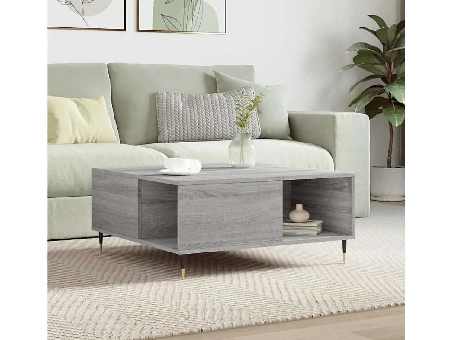Mesa De Centro| Mesa de centro | Mesa de apoio 80x80x36.5 cm derivados madeira sonoma Cinzento