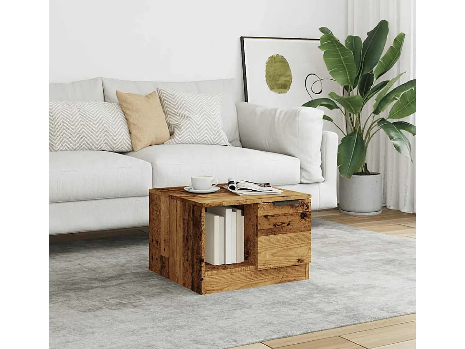 Discount Mesa de centro | Mesa de apoio | Mesa de café 50x50x36 cm derivados de madeira madeira velha Castanho