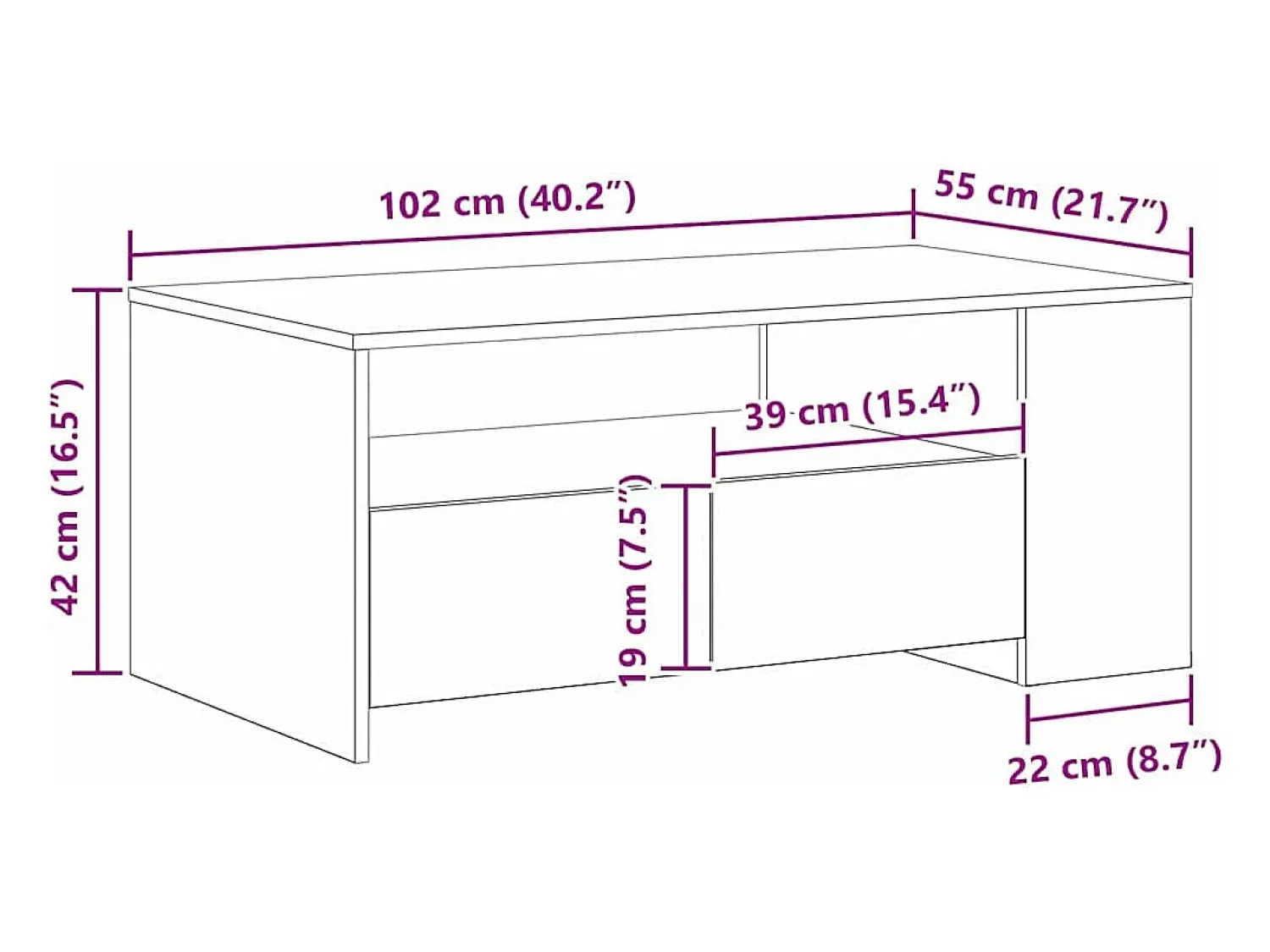 Mesa de centro | Mesa de apoio carvalho artisiano 102x55x43.5 cm^ Mesa De Centro