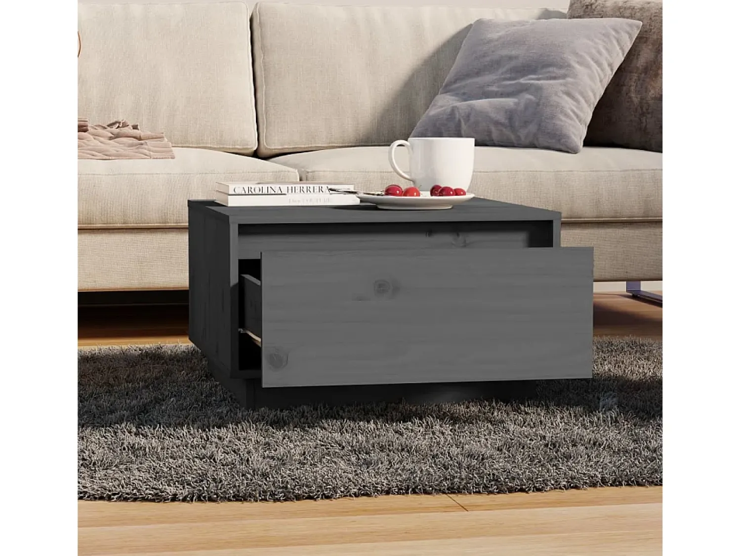 Mesa de centro | Mesa de apoio 55x56x32 cm pinho maciço cinza^ Mesa De Centro