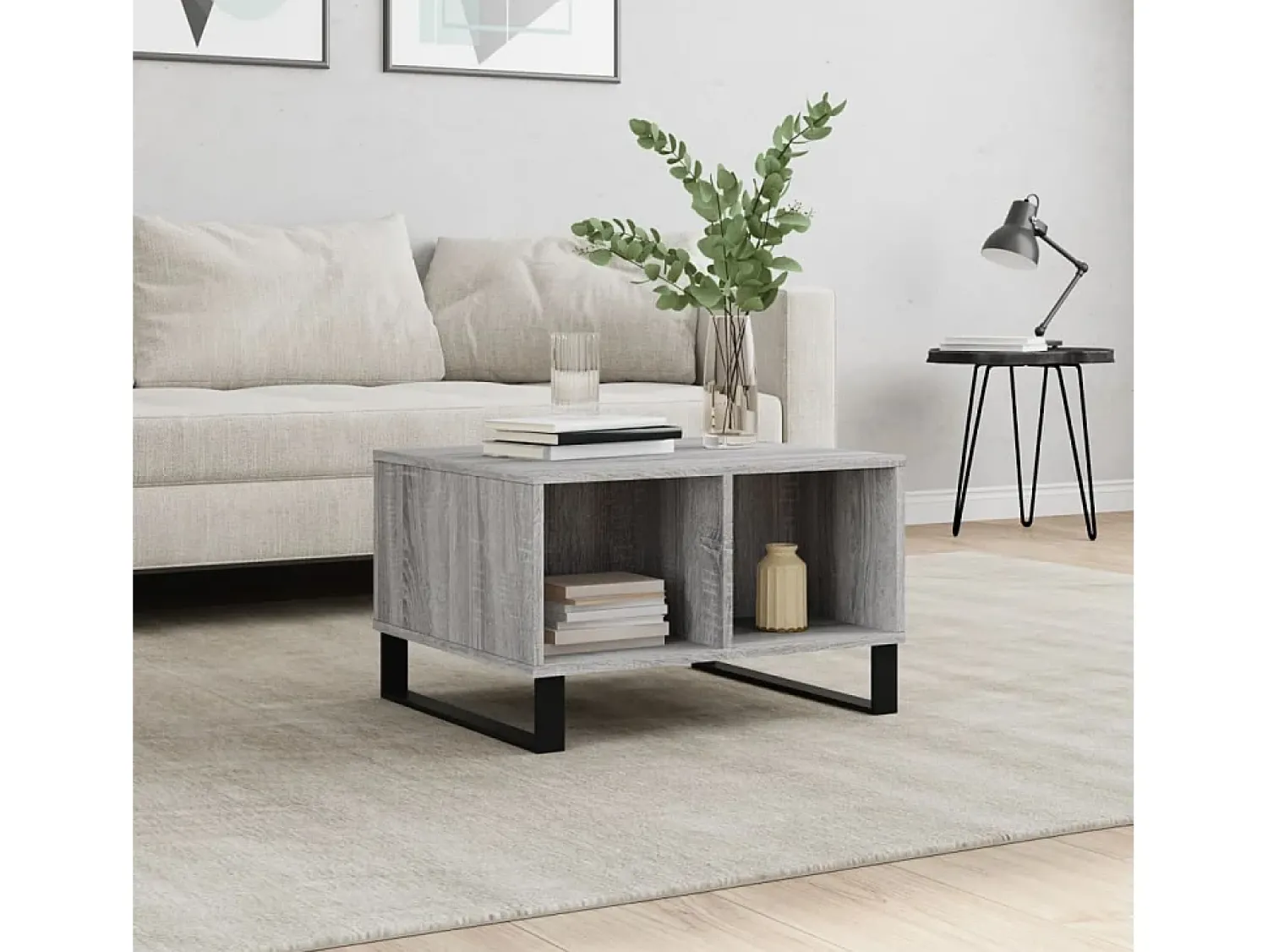 Mesa de centro | Mesa de apoio 60x50x36.5 cm derivados de madeira cinza sonoma^ Mesa De Centro