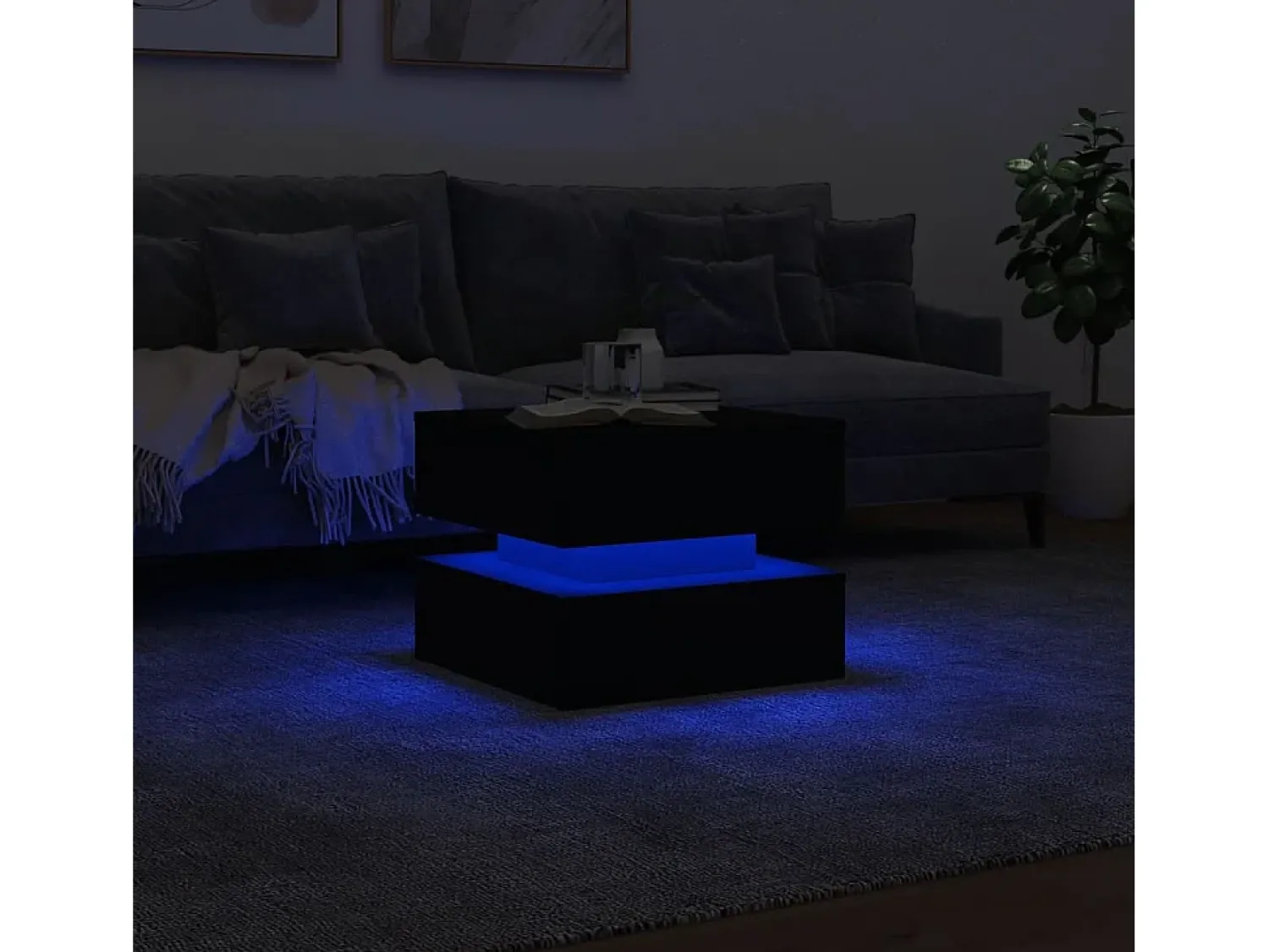 Mesa De Centro* Mesa de centro | Mesa de apoio com luzes LED 50x50x40 cm Preto