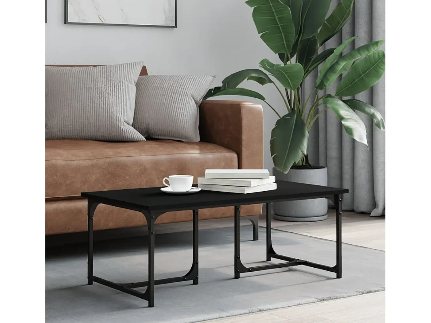 Mesa De Centro* Mesa de centro | Mesa de apoio 90x50x35 cm derivados de madeira Preto